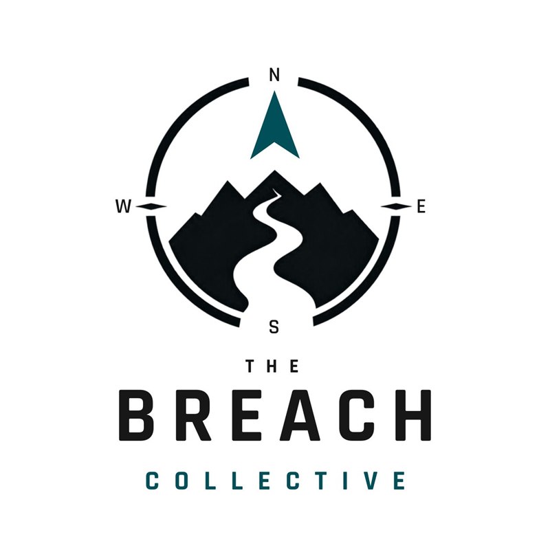 The Breach Collective compass, mountain, and path logo